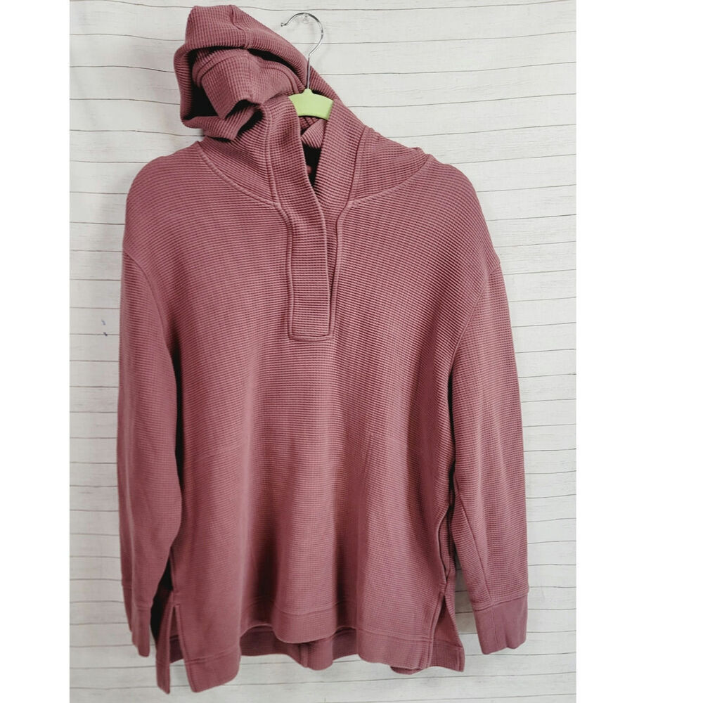 ATHLETA COASTER LUXE WAFFLE KNIT HOODIE in TAWNY ROSE, SZ LARGE